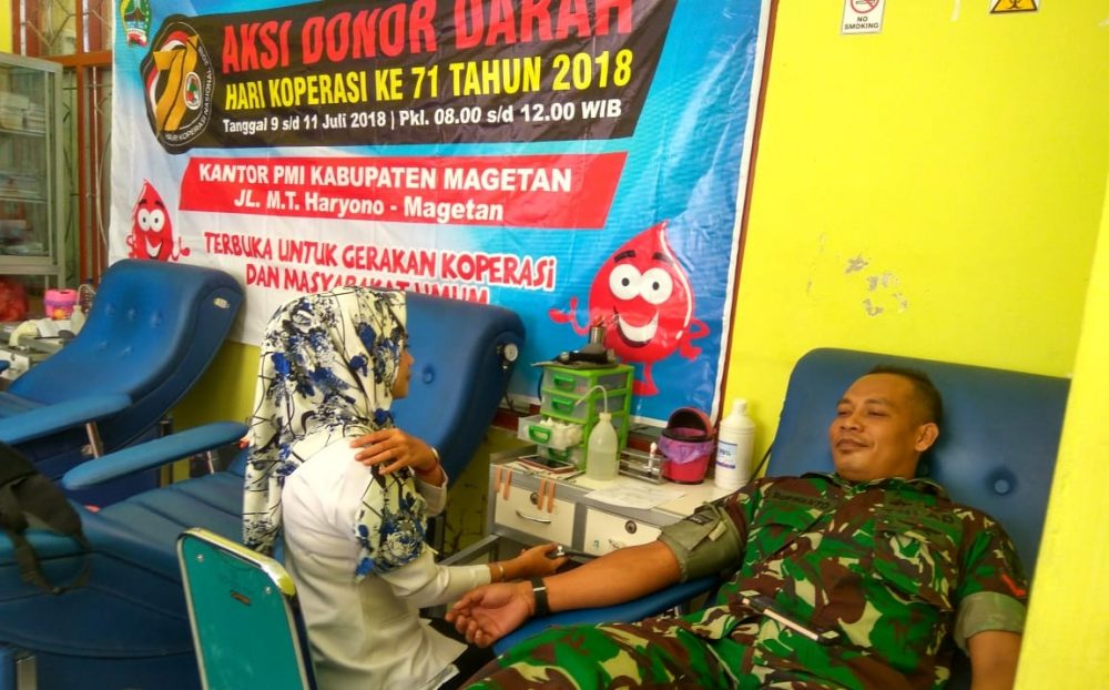 Kodim Magetan Partisipasi Dalam Bhakti Sosial Donor Darah Hari Koperasi Ke 71 Tahun 2018