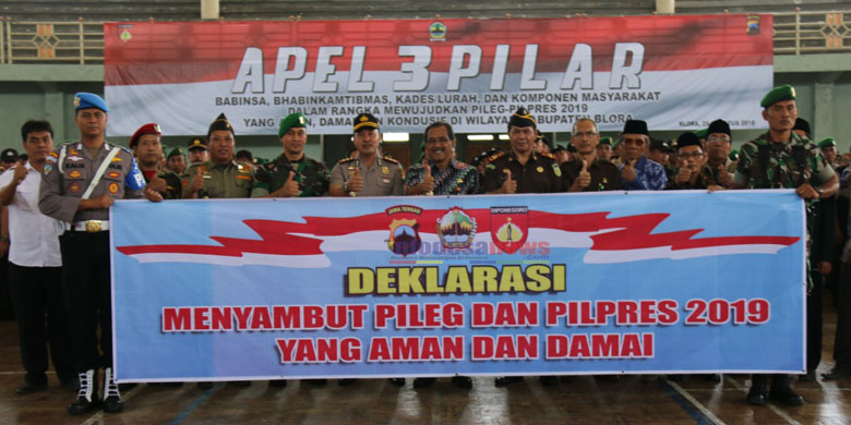 Apel Tiga Pilar, Jelang Pemilu 2019 libatkan Bupati, dandim 0721 Dan Kapolres Blora