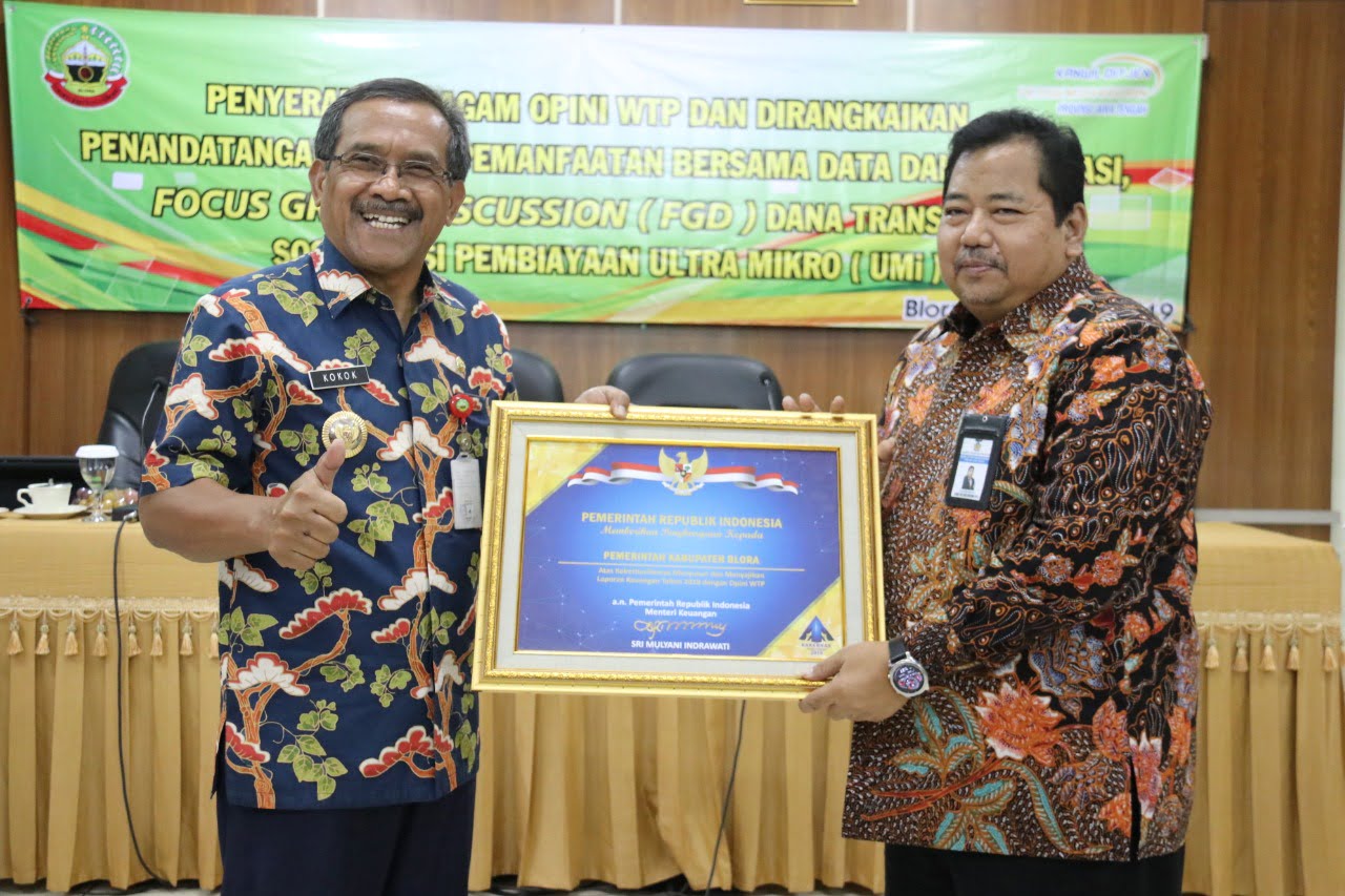 Pemkab Blora Terima 5 Kali Penghargaan WTP Dari Kemenkeu