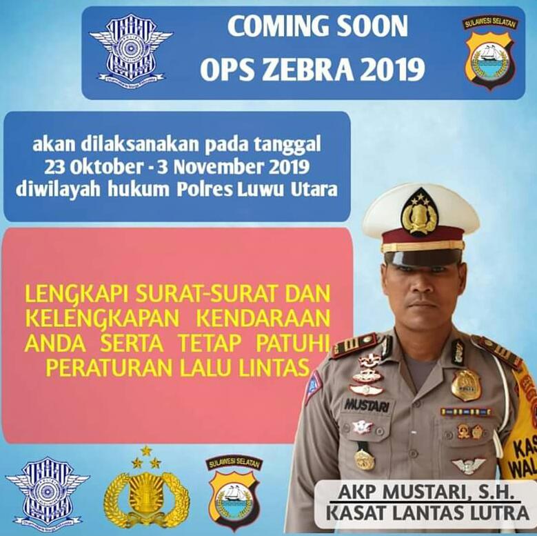 Polres Luwu Utara akan Gelar Operasi Zebra/Keselamatan 23 Oktober 2019