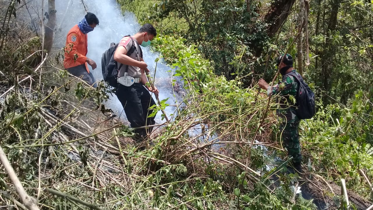 Anggota Koramil dan Polsek Jenawi Bersama Relawan Gotong Royong Padamkan Kebakaran Hutan Babar Anggrasmanis