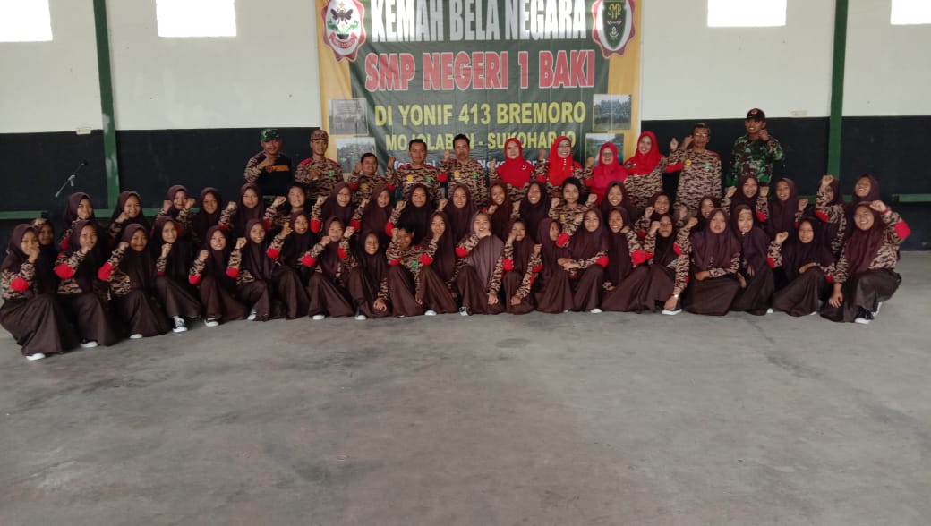 SMP Negeri 1 Baki Sukoharjo Adakan Kemah Bela Negara di Yonif 413 BREMORO Mojolaban