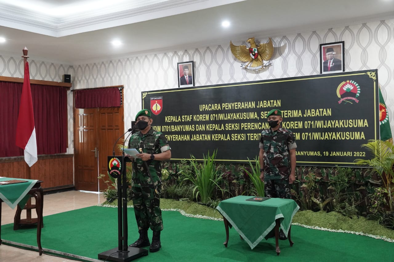 Danrem Isi Kekosongan Pejabat Dilingkungan Korem 071/Wijayakusuma