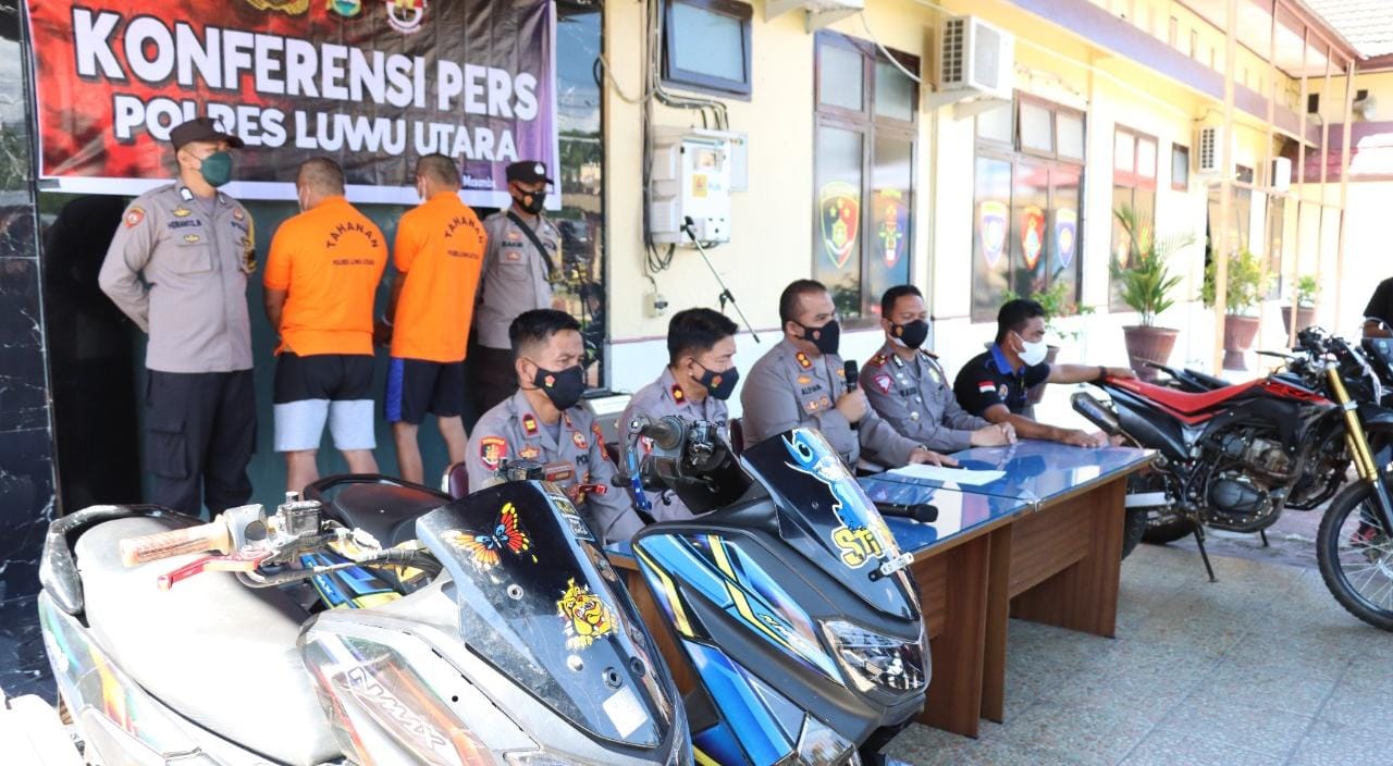 Press Release Polres Luwu Utara, Ungkap Dua Orang Kasus Pencurian Kendaraan Roda Dua 28 Unit