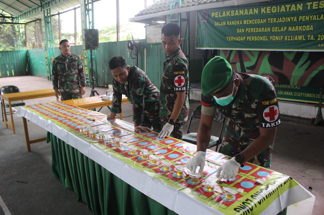 Cegah Penyalahgunaan Narkoba, Yonif 611/Awang Long Laksanakan Tes Urine
