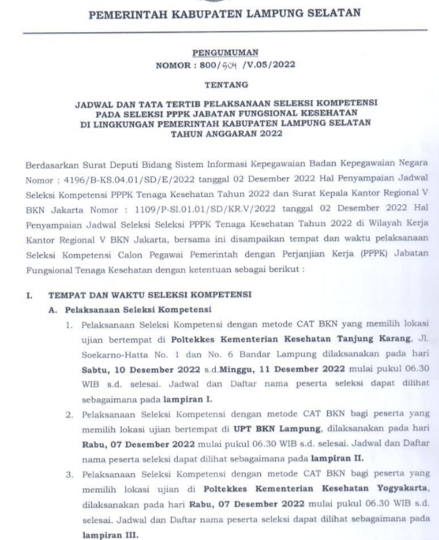 JADWAL DAN TATA TERTIB SELEKSI KOMPETENSI PPPK JABATAN FUNGSIONAL KESEHATAN