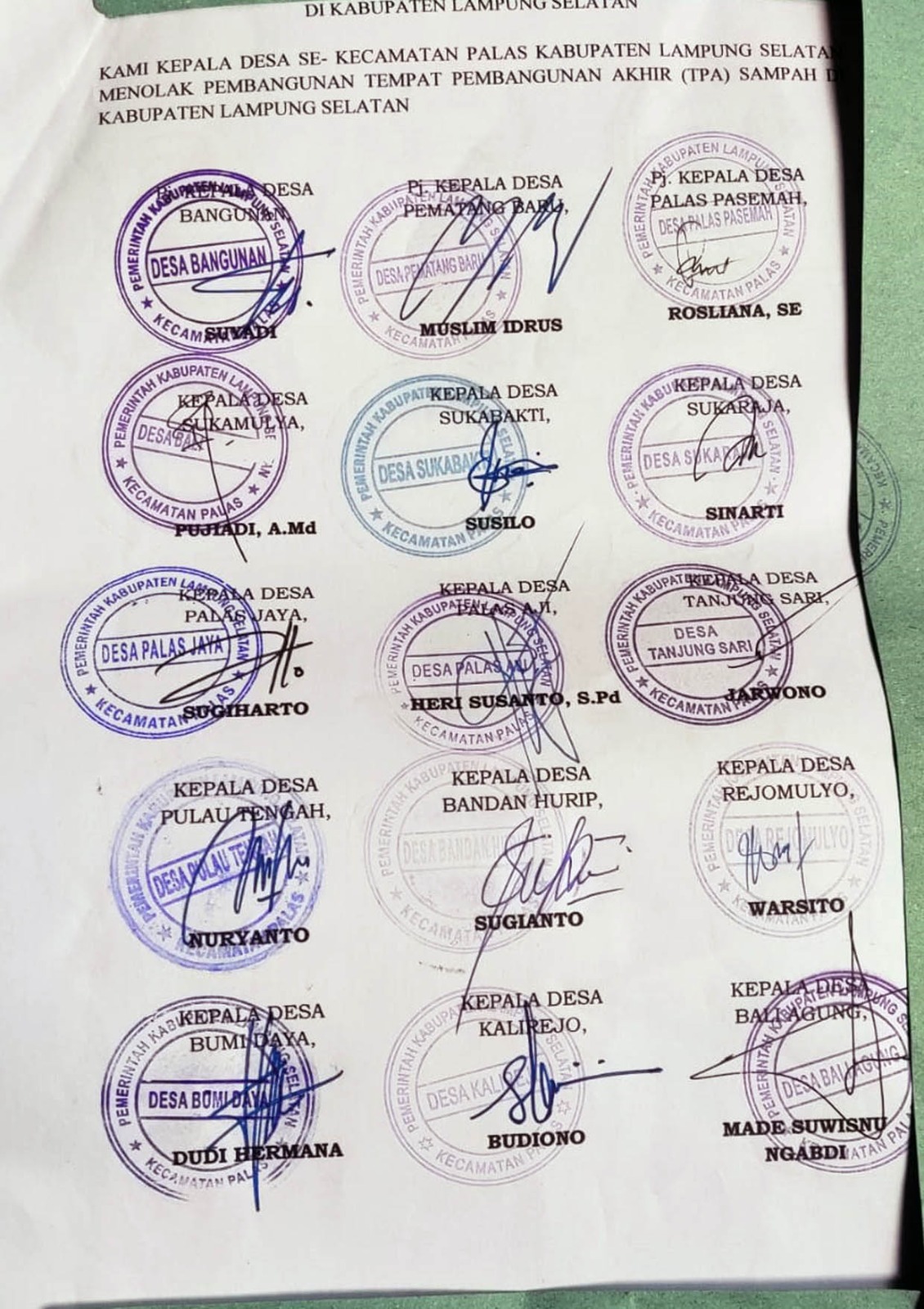 Pernyataan Kades Se-Lamsel Tolak Daerahnya Jadi Tempat Pembuangan Akhir Sampah
