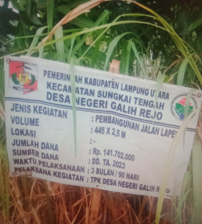 Pembangunan Drainase dan Jalan Lapen TA 2023Tidak Dilaksanakan Mantan Kades Negeri Galih Rejo