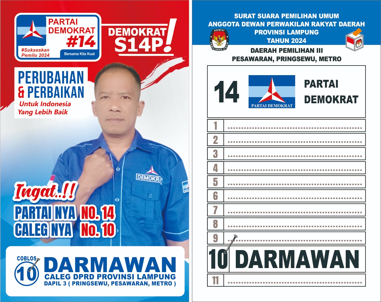 Caleg Provinsi Lampung Nomor Urut 10 Dari Partai Demokrat Darmawan Ajak Masyarakat Gunakan Hak Pilihnya