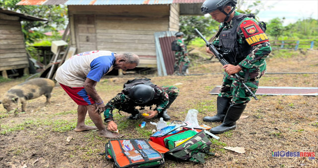 Pelayanan Kesehatan Gratis Untuk Masyarakat Di Perbatasan Dari Satgas Pamtas RI-PNG Yonif 410/Alugoro
