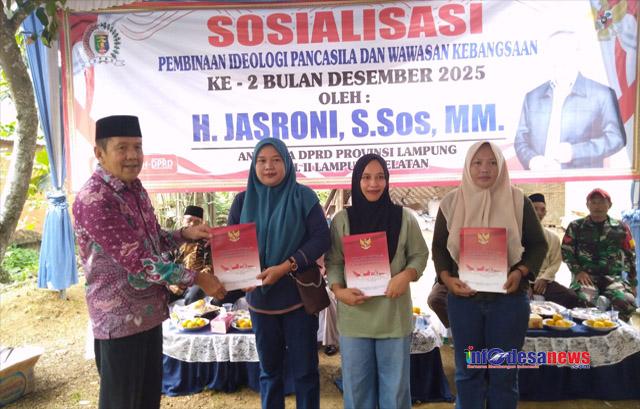 Jasroni.S.Sos.MM, Anggota DPRD Provinsi Lampung Sosialisasikan Idieologi Pancasila Dan Wawasan Kebangsaan Di Kecamatan Jati Agung