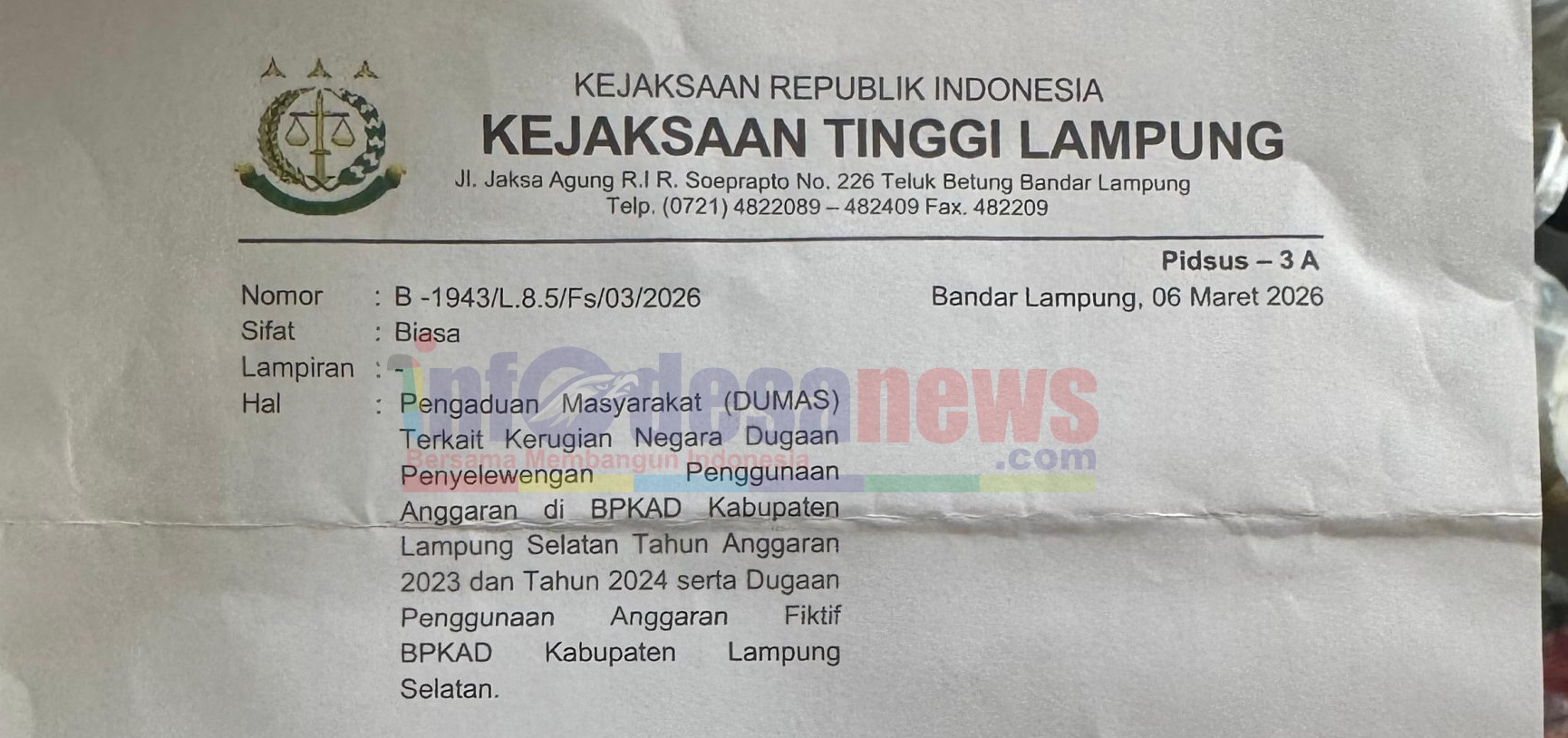 Kini Giliran Kejari Lamsel Buktikan Nyali, LSM PRO RAKYAT Desak Tindak Tegas Dugaan Korupsi BPKAD