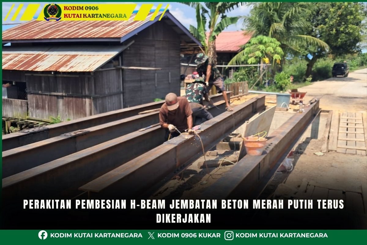 Perakitan Pembesian H-Beam Jembatan Beton Merah Putih Terus Dikerjakan