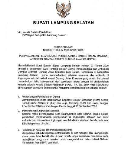 Anak Krakatau Belum Reda KBM Daring Diperpanjang hingga 10 September