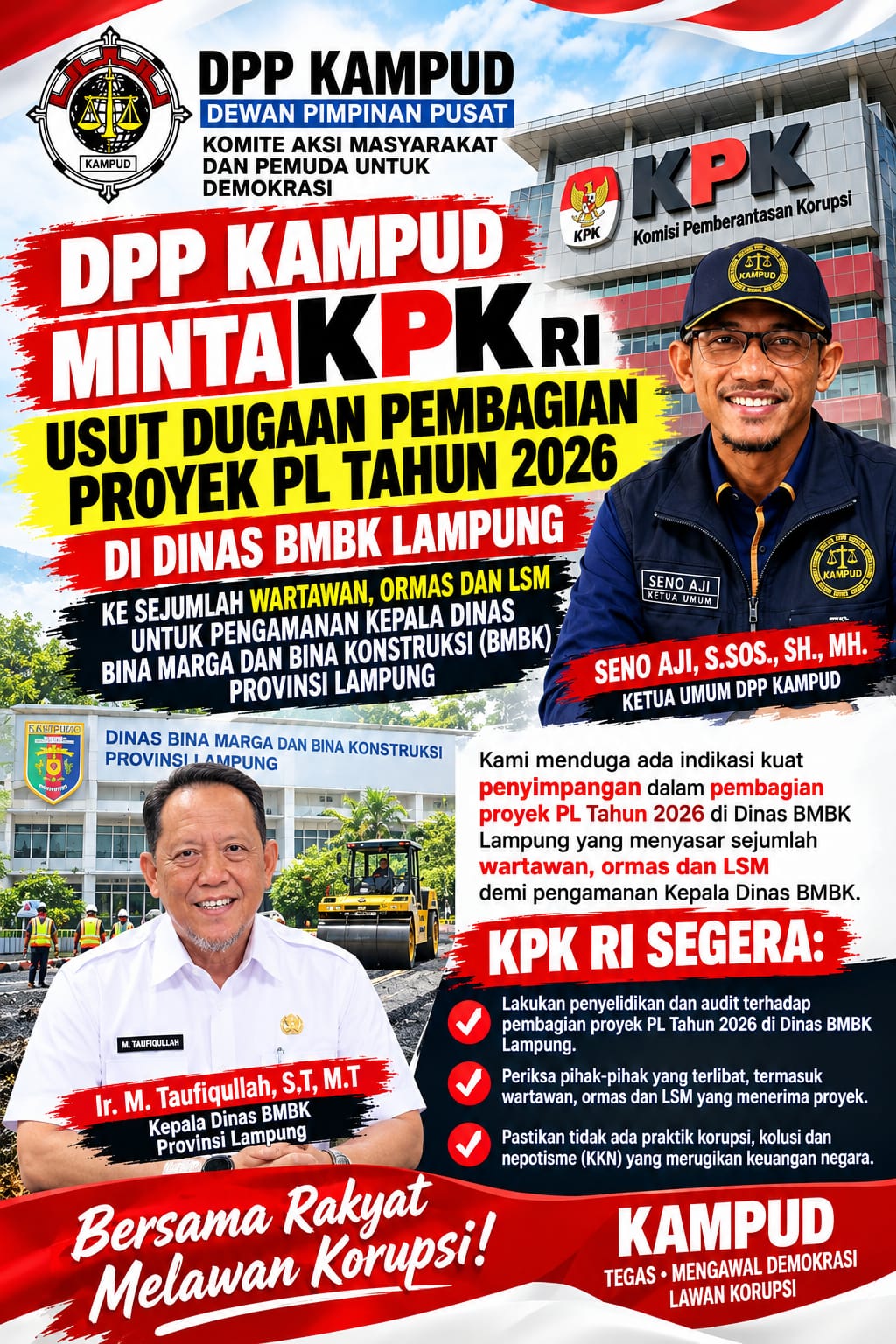 DPP KAMPUD Minta KPK Usut Dugaan Bagi Bagi Dan Jual Beli Proyek PLTA 2026  Dinas BMBK Lampung Untuk Pengamanan