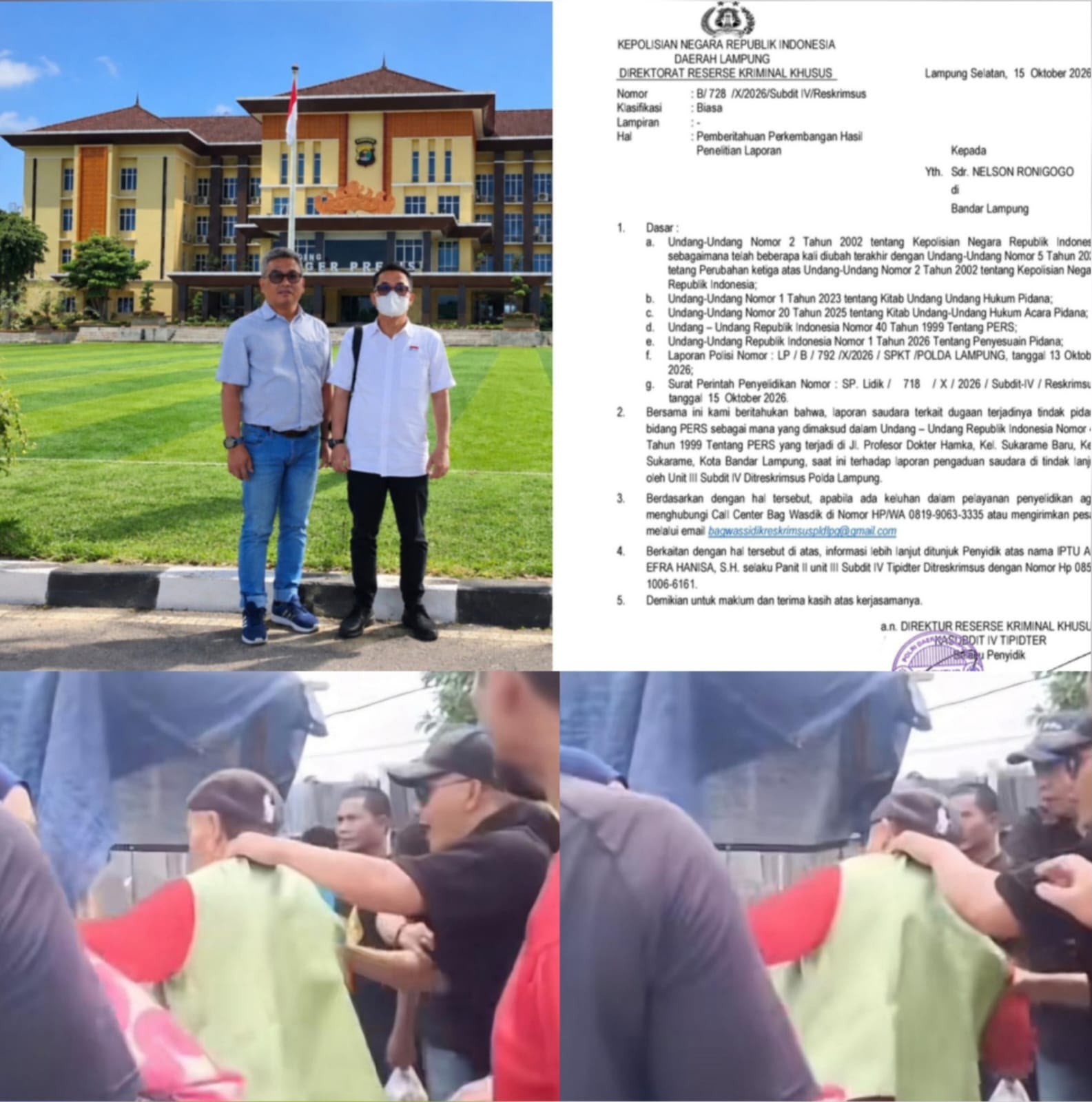 LSM PRO RAKYAT Apresiasi Polda Lampung  Tindak Lanjuti  Laporan Wartawan Nelson